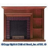 Walnut Dollhouse Fireplace with Shelving