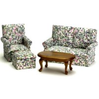 4 pc White Floral Den Set