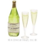 (*) Dollhouse Champagne Bottle &amp; Glasses