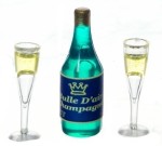 (*) Dollhouse Champagne Bottle &amp; Glasses