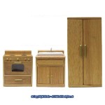 ( *Closeout* ) Dollhouse 3 Pc. Oak Kitchen Set