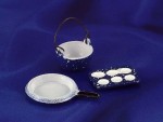Sale $1 - Dollhouse 3 pc Blue Spatter Cookware