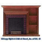 Walnut Dollhouse Fireplace with Shelving