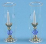 2 Candlesticks w/ Hurricane Shades