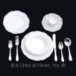 4 Sets of Dollhouse Dinnerware &amp; Silverware (Kit)- Choice of Color -