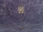 Dollhouse Tall Brass Bird Cage with Bird