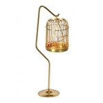 Dollhouse Tall Brass Bird Cage with Bird