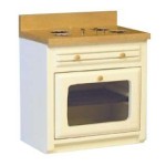 (*) Dollhouse White &amp; Oak Ribbed Front Stove