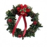 Dollhouse Wreath w/ Red &amp; Gold Ribbon