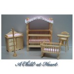 Dollhouse 5 pc Oak Canopy Nursery Set