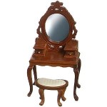 Dollhouse Walnut Vanity w/Mirror &amp; Stool