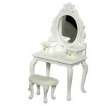 Dollhouse White Vanity w/Mirror &amp; Stool