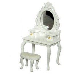 Dollhouse White Vanity w/Mirror & Stool
