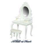 Dollhouse White Vanity w/Mirror &amp; Stool