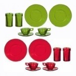8 pc Red or Green Clear Dish Set by Chrysnbon