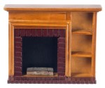 Walnut Dollhouse Fireplace with Shelving