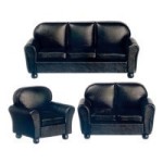 Black Leather Dollhouse Living Room
