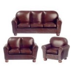 Brown Leather Dollhouse Living Room