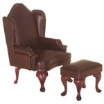 Dollhouse Wing Chair with Ottoman - Brown Leather