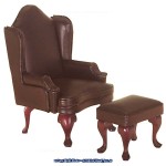 Dollhouse Wing Chair with Ottoman - Brown Leather