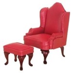 Dollhouse Wing Chair with Ottoman - Red Leather