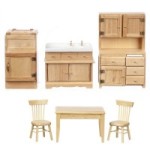Dollhouse 6 pc Oak Kitchen Set