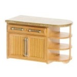 Dollhouse Oak &amp; Marble Center Island - Rounded