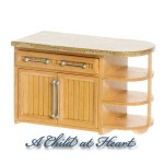 Dollhouse Oak &amp; Marble Center Island - Rounded