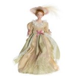 (*) Porcelain Lady Victorian Doll - Beige/Green Gown