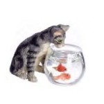 (*) Dollhouse Curious Cat With Fish Bowl