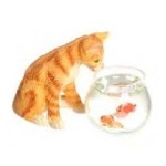 (*) Dollhouse Curious Cat With Fish Bowl