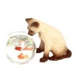 (*) Dollhouse Curious Cat With Fish Bowl