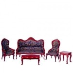 Dollhouse Victorian Living Room - Blue &amp; Gold