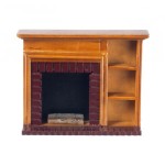 Walnut Dollhouse Fireplace with Shelving
